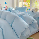elvesmall Girls Blue Duvet Cover Set Twin Full Queen Size Soft Flat Sheet Pillowcase Bed Linen Princess Style Solid Color INS Bedding