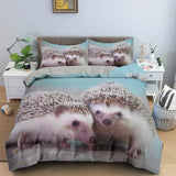 elvesmall Hedgehog Duvet Cover Set 3D Cartoon Hedgehog Flower 2/3PCS Bedding Set Kids Boys Girls Animal Queen Size Polyester Quilt Cover