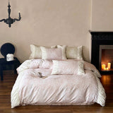 elvesmall -  High-end Satin Bedding Set 100% Cotton Printed Luxury Duvet Cover Set with Sheets Comfor Pleated Lace Quilt Cover and Pillowcase