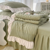 elvesmall Korean Seersucker Summer Thin Quilt Air Condition Comforter Bed Cover Skin Friendly Blanket Single Double Single Quilt Bedding