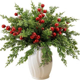 elvesmall 20/40 Pcs Christmas Norfolk Pine Branches with Red Berry Stems- 10.23in Artificial Greenery Norfolk Pine Stems Sprigs Decoration