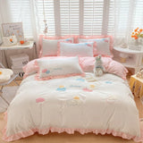 elvesmall Colorful Clouds Bedding Set Princess Style Ruffle Duvet Cover with Zipper Closure Comforter Covers for Girls Women Home Decor