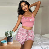 elvesmall  Sexy Women's Sleepwear Home Pajama Sets Summer Loungewear Sleeveless Tops+Shorts 2 Pieces Night Wears Women Pijama Home Clothes