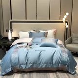 elvesmall -  High End 100s Long Staple Cotton Bedding Set Queen Embroidery 100% Cotton Duvet Cover Set with Bed Sheets Quilt Cover Pillowcase