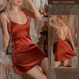 elvesmall  Sexy Women Sleepwear Sling Back Silk Sexy Pajamas For Sleeping Women Soft Nightgown Pajama Women's Party Dress Women's Lingerie