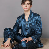 elvesmall  New Typle High Quality Spring Autumn Silk Pajamas Set Men Ice Silk Short Sleeve Large Size Home Wear Suit Male Feel Cool Summer