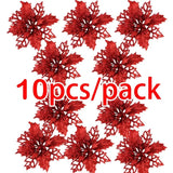 elvesmall (10pcs) Artificial Christmas Tree Flower Glitter Decorations Xmas Ornaments New Year Gift