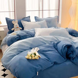 elvesmall Gradient Blue Bedding Set Soft Duvet Cover with Sheet Simple Quilt Cover and Pillow Covers Girls Woman Bed Sets