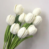 elvesmall Hand Woven Tulip Crochet Flower Diy Hand-knitted Flower Bouquet Wedding Party Decoration Home Table Decoration Festival Gifts