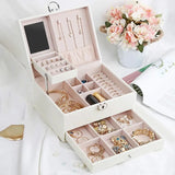elvesmall Fashion Leather Jewelry Box Case Jewelry Package Storage Large Space Jewelry Ring Necklace Bracelet