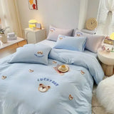 elvesmall Cute Bear Embroidery Bedding Set Lovely Cartoon Sheep Single Double Duvet Cover Set Soft Skin Friendly Quilt Cover Pillowcase
