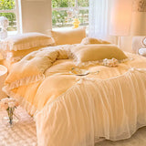 elvesmall Winter Bedding Set Thick Double Sided Milk Velvet  Lace Coral Velvet  Meeting Set Bed Sheet Duvet Cover Set Comforter Set Warm
