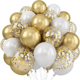 elvesmall 30Pcs 12 Inch Metallic Gold Balloons Pearl White Latex Balloons Gold Confetti Balloons for Birthday Weddings Party Decorations