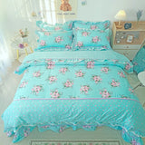 elvesmall Elegant Flowers Print Bedding Sets King Queen Size Pastoral Style Ruffle Lace Duvet Cover Bed Sheet Pillowcases Home Textile