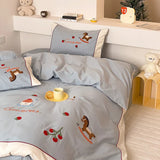 elvesmall -  Lucky Trojan Embroidered Bedding Set 100% Cotton Brushed Skin Friendly Duvet Cover Set with Bed Sheet High-end Blanket Cover Set