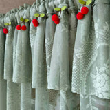 elvesmall  Green Double Layers Short Curtain With Red Cherries for Kitchen Cabinet Small Window White Half Drape Blinds #E