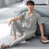 elvesmall  High Quality Pyjamas Men Spring Summer Pure Cotton Breathable Pajamas Short Sleeved Cardigan Casual Male Home Cloth Suit Youth