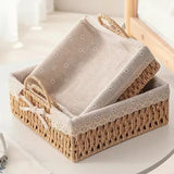 elvesmall Handwoven Storage Baskets Sundries Organizer with Lid Rectangular Cosmetics Box Clothes Laundry Basket Towel Toys Container