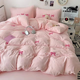 elvesmall Cute Pink Bows Duvet Cover Set, 3D Embroidery Bedding Sets Pink Bed Set, Comfy Queen Comforter Covers Soft for Girls Kids Teens