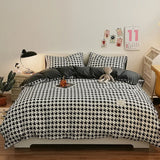 elvesmall Checkerboard Bedding Comforter Set with Pillowcase bed sheet Single Full Size Bed Linen Duvet Cover Set Queen/King Double Single
