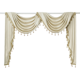elvesmall 1PC Modern Solid Beige Curtain Head Valance Drape for Living Room Swag Waterfall With Bottom Tassel Beads Fringe Window