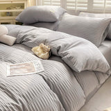 elvesmall Seersucker Bedding Set Duvet Cover Flat Sheets Pillowcase Bed Sheet Set Soft Comforter Cover Bed Linens Set Nordic Ins Style