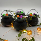 elvesmall 6/12pcs Mini Black Candy Kettles Witch Cauldron Pot Candy Buckets Holder for Kids trick or treat Favors Halloween Party decor