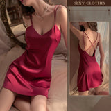 elvesmall  Sexy Women Sleepwear Sling Back Silk Sexy Pajamas For Sleeping Women Soft Nightgown Pajama Women's Party Dress Women's Lingerie
