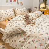 elvesmall  4pcs Strawberry kawaii Bedding Set 100%Cotton Bedding Sets Girl Luxury Queen Size Bed Sheets Children Quilt Soft Comforter set