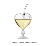 elvesmall 1pc Heart Shaped Cocktail Glass with Straw Clear Stemmed Wine Glass Creative Champagne Glasses Drinking Cups for Bar Pub Club