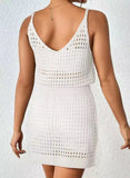 srczz Cover Up Swimwear Romper Dress Summer Crochet Hollow Out Knitted Beach Bathing Suit Solid Simple Comfy Outfits For Womens