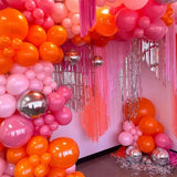 elvesmall 126pcs Hot Pink Orange Metallic Silver Balloon Garland Arch Kit for Summer Wedding Birthday Party Decorations Baby Shower Supply