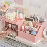 elvesmall Desktop Transparent Cosmetics Storage Box Desktop Organizer with Drawers Pen Holder Stationary Storage Rack for Office Desks