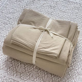 elvesmall Washed Cotton Bedding Set,Bed Sheet Set, Linen Feel, Super Soft, Comfortable, 4-Piece Duvet Cover Set, Durable and Easy Care