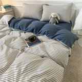 elvesmall Japan Style Stripe Queen Size Duvet Cover Set with Sheets High Quality Skin Friendly Bedding Set King Single Double Bedding Sets