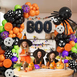 elvesmall 141pcs Spooky Halloween Balloon Arch Garland Kit Black Orange Purple Confetti Eye Ghost Latex Ball Party Classroom Birthday Deco