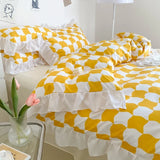 elvesmall Floral Duvet Cover Set 4pcs Soft Ruffle Vintage Flower Bedding Set Light Luxury Reversible Comforter Cover with Zipper Closure