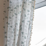 elvesmall  Floral Curtains 1 Panel Short Drapes Tassel Rod Pocket Semi-Sheer Boho Daisy Bedroom Living Room Farmhouse Rustic Window Curtain