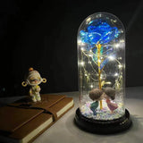 elvesmall  LED Enchanted Galaxy Rose Eternal 24K Gold Foil Flower With Fairy String Lights In Dome For Christmas Valentine's Day Gift