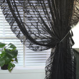 elvesmall Black Floral Tulle Ruffle Lace Vintage Voile Sheer Curtains for Bedroom Romantic Flower Light Filtering Window Drapes Custom