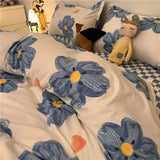 elvesmall Ins Nordic Flower Duvet Cover Set With Pillowcase Fashion Design Bed Flat Sheet Girls Women 3/4pcs Bedding Set Twin Queen Size