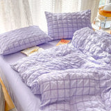 elvesmall Duvet Set Korean Princess Pink Seersucker Bedding Kawaii  Duvet Cover Solid Color Queen Size Double Sheets Sets For Girls