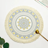 elvesmall New Bohemian Diameter 34cm/16cm Round Insulated Anti-scald Placemat Coaster Kitchen Accessories with Tassels