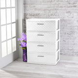 elvesmall Storage Box Organizer 4 Drawer Wide Weave Tower White/Espresso/Cement Optional