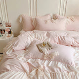elvesmall Pink Romantic French Princess Bedding Set, Lace Ruffles, Bow Bedding Set, Single, Queen, King, Duvet Cover, Bed Sheet, Pillowcas
