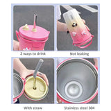 elvesmall  -  Kawaii Sainless Steel Tumbler For Coffee Car Mug Freeze Thermos Vacuum Flask Water Bottle With Straw Keep Cold Hot Cup 600ml