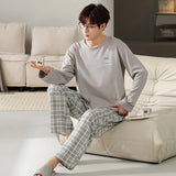 elvesmall  Fashion Design Pajamas Suit Men Spring Autumn Cotton Long Sleeve Male Sleepwear Set Winter Outdoor Nightcloth Breathable Warm
