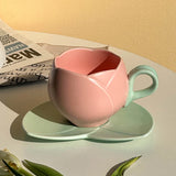 elvesmall Ceramic Tulip Cups Mug Saucers Suits with Tray Flower-shaped Coffee Cups saucers, lovely drink cups
