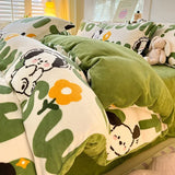 elvesmall  Winter Thickened Warm Flannel Queen Bedding Set Home Textile Cartoon Cute Duvet Cover Sheet Pillowcase 4pcs Luxury Bed Linen Set