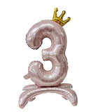 elvesmall  32 Inch Crystal Gradient Number Stand Foil Balloons with Crown Figures Globos 0-9 Birthday Party Decorations Wedding Baby Shower